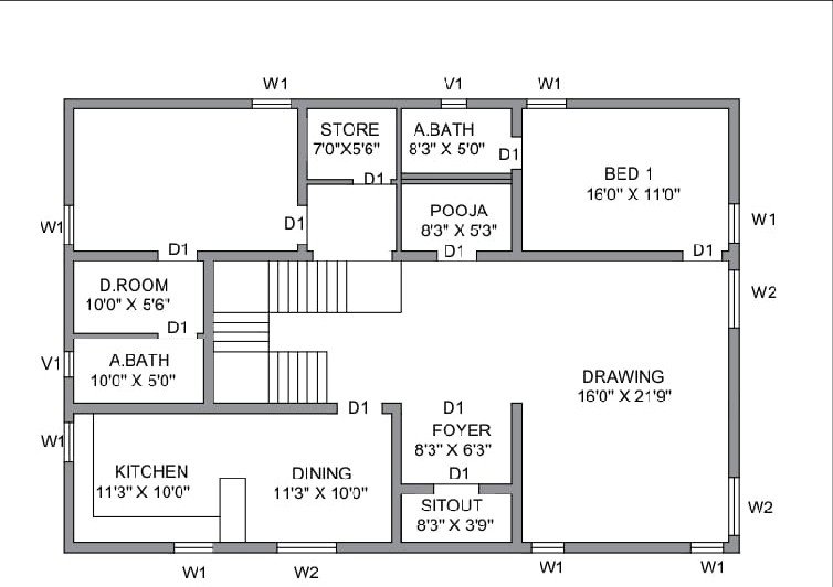 Technical execution of Drawing 2D Planning by Varaaha Builders & constructions